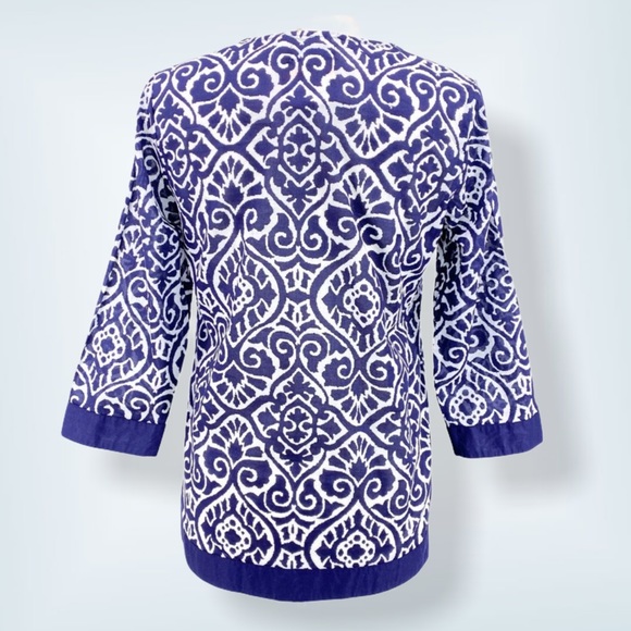 Caribbean Joe Batik Print Tunic Navy White NWT - Picture 3 of 7